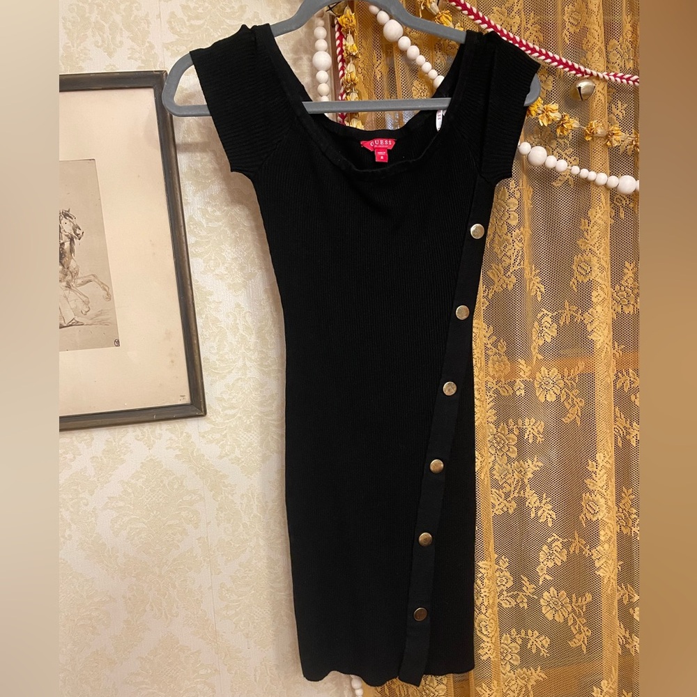 Guess Black Mini Dress with Gold Buttons